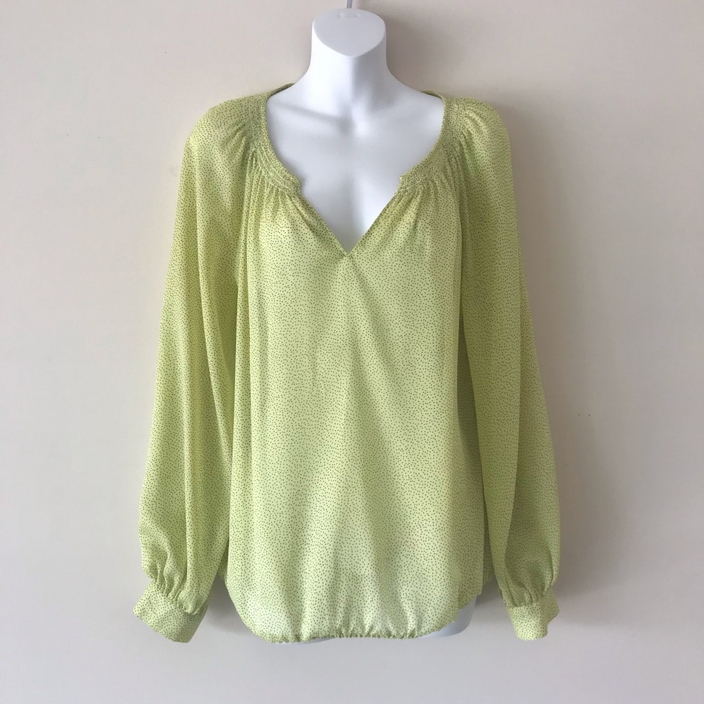 LOFT Sheer polka dot blouse with cuff sleeves